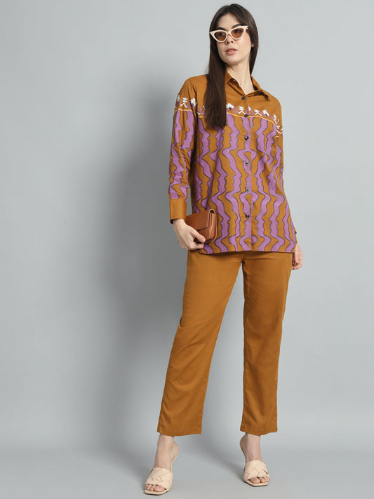 Hand printed and flock detailing Mustard color signature coordinate set
