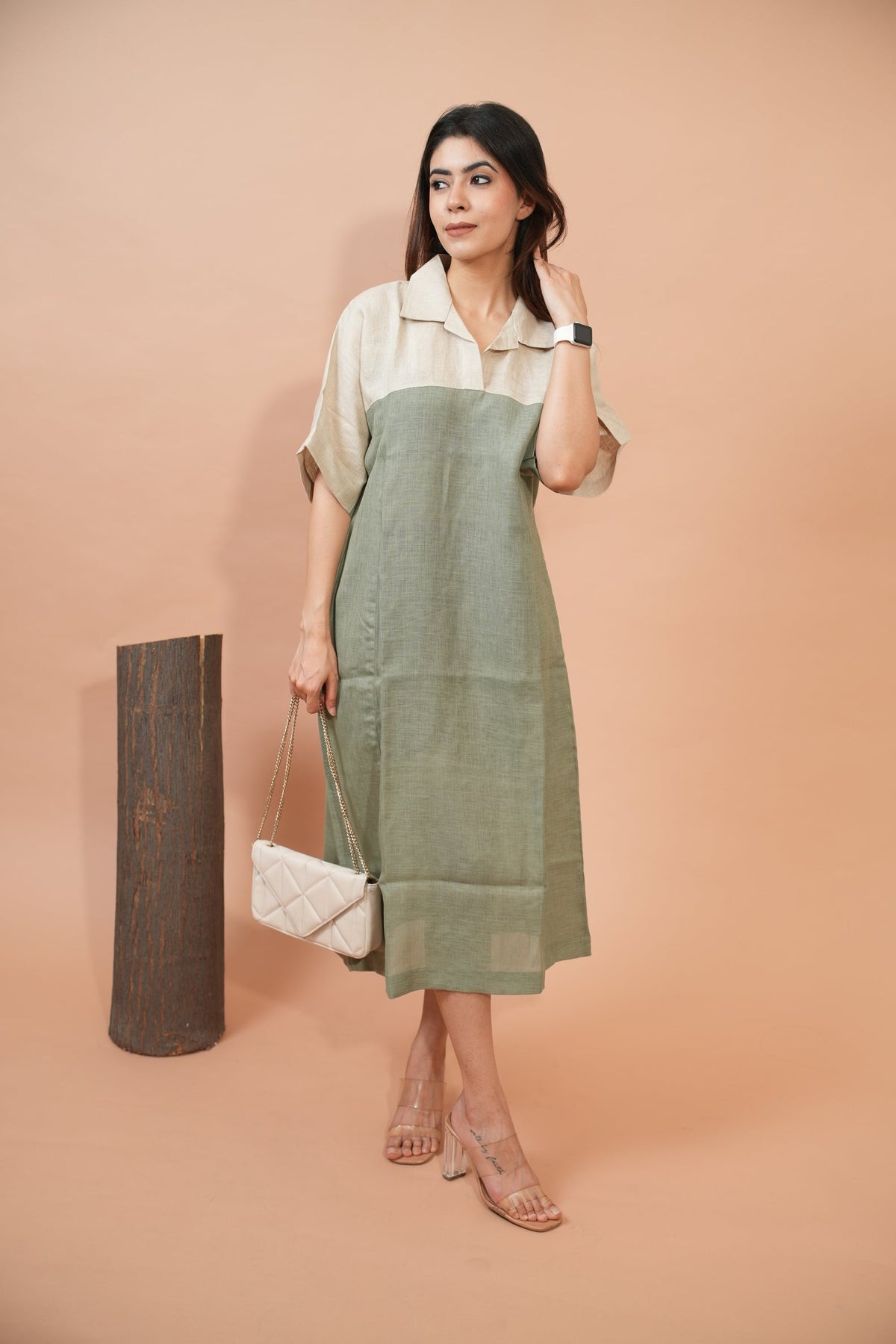 Sage & Sand Panelled Midi Dress