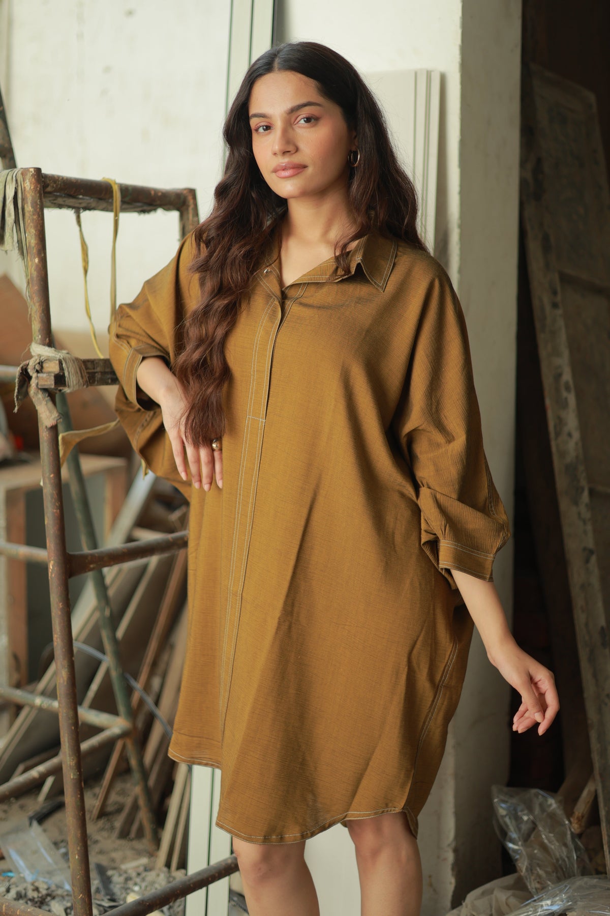 Rust Brown Relaxed Shirt Dress