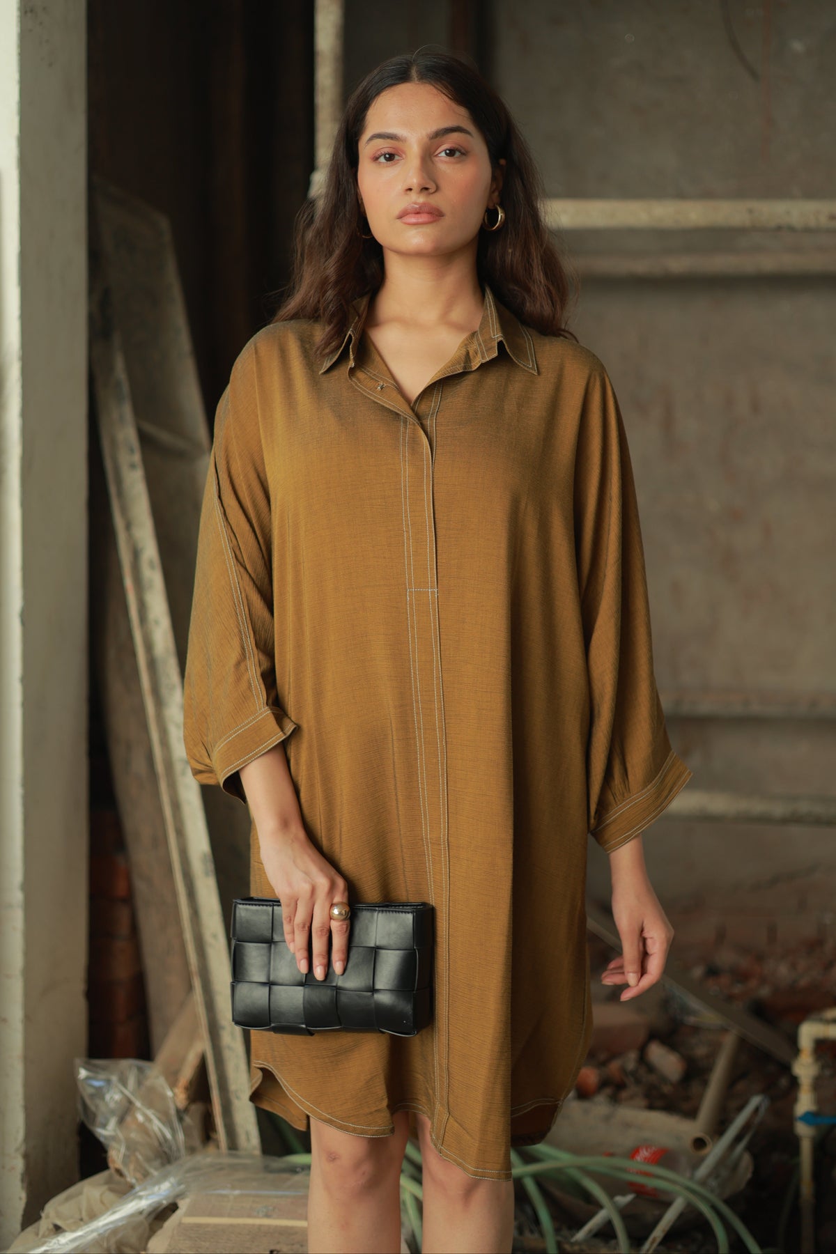 Rust Brown Relaxed Shirt Dress